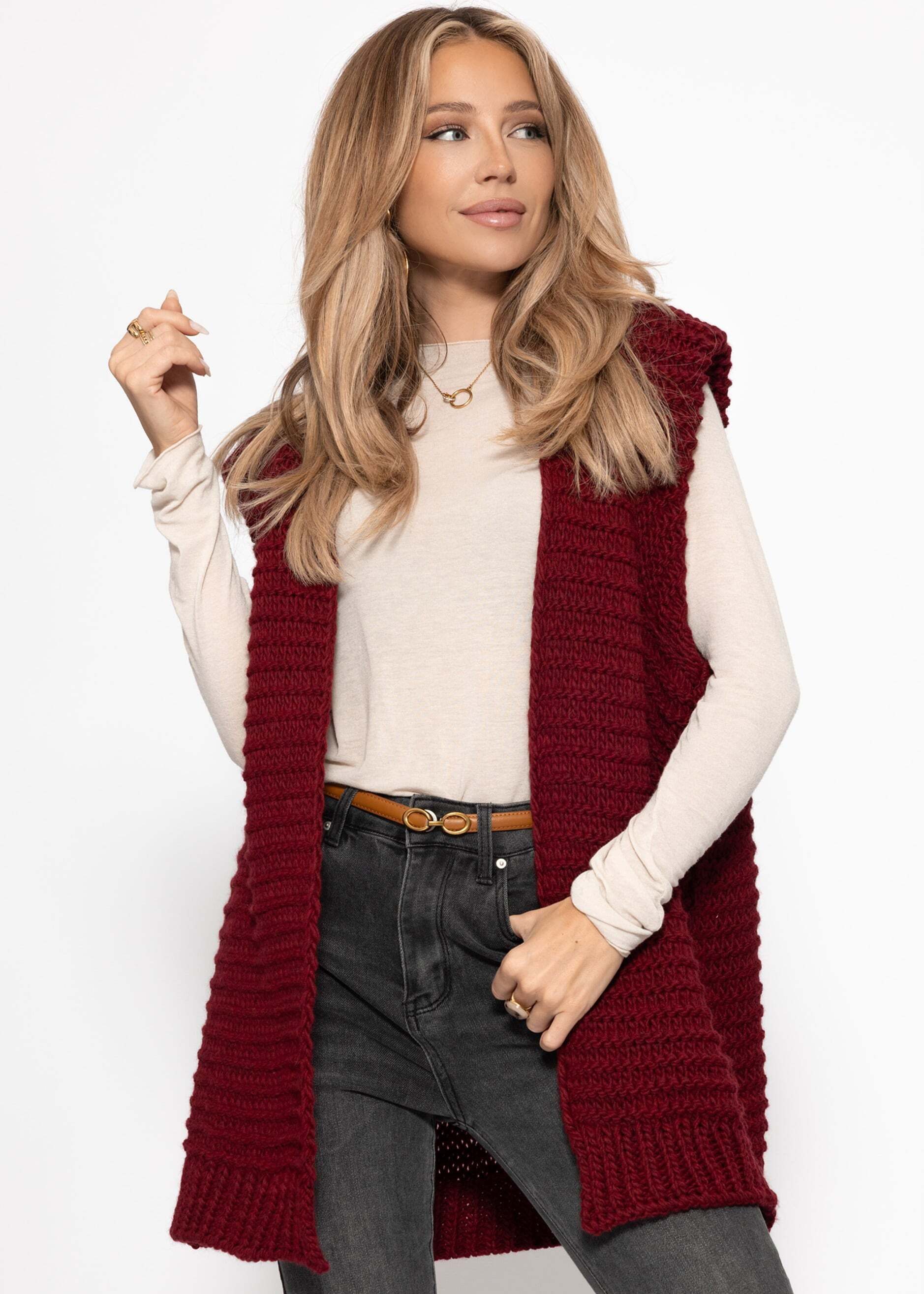 SASSYCLASSY Kurzweste Lange ärmellose Strickweste für Damen Weste aus grobe günstig online kaufen