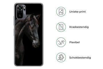 MuchoWow Handyhülle Pferd - Tiere - Schwarz - Porträt, Phone Case, Handyhülle Xiaomi Redmi Note 10, Silikon, Schutzhülle
