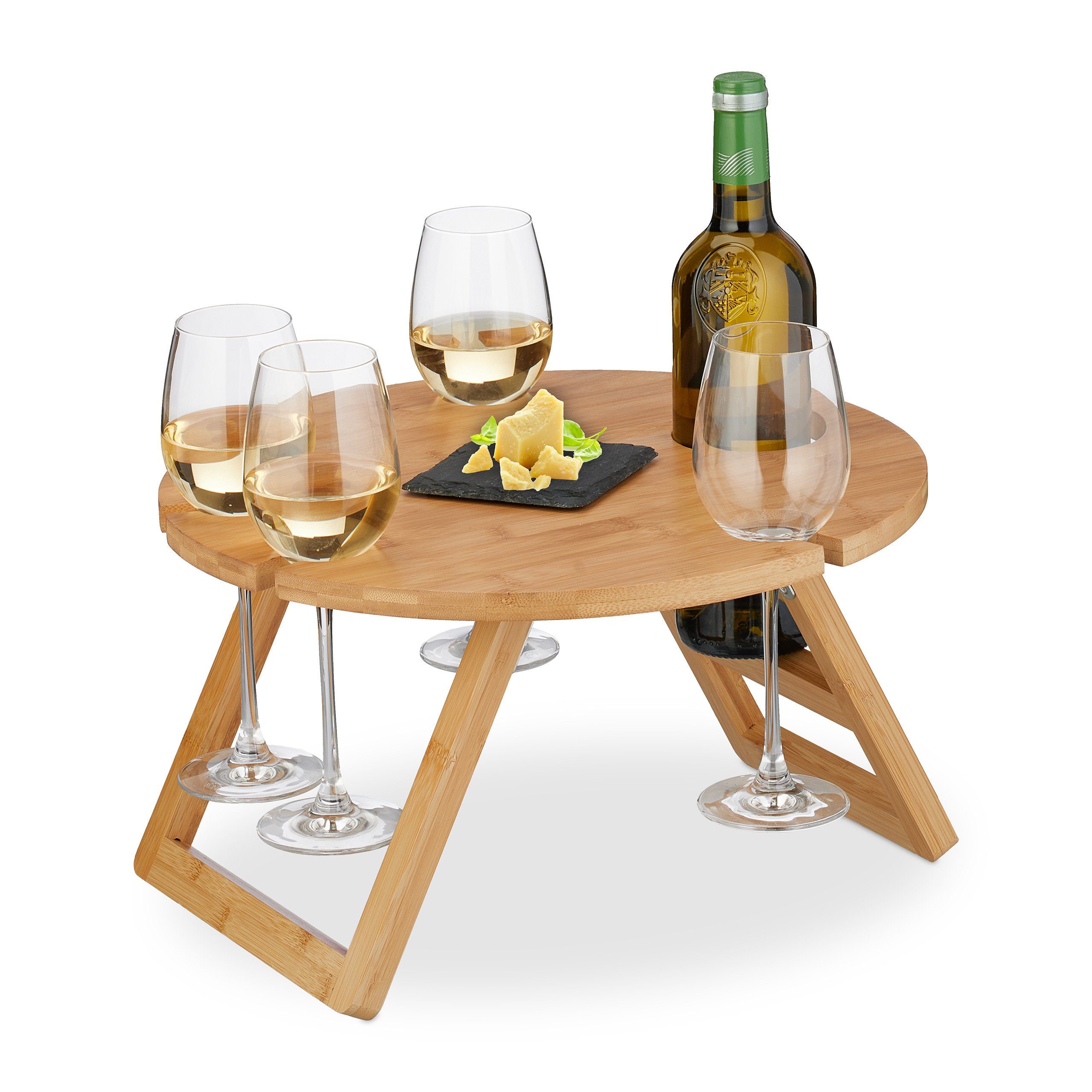 Picknick Weintisch Tabletttisch Runder Bambus relaxdays aus