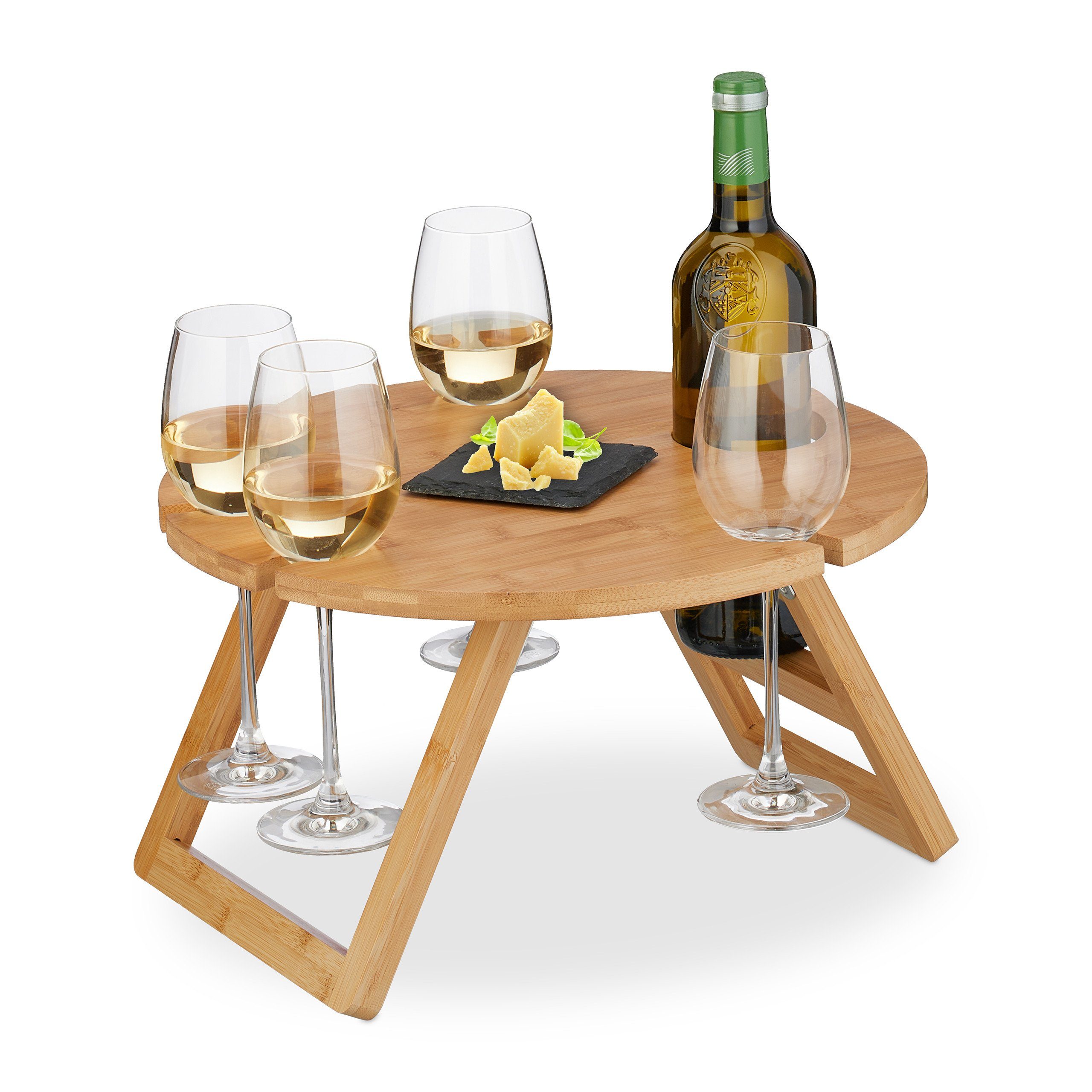 relaxdays Tabletttisch Runder Picknick Weintisch aus Bambus günstig online kaufen