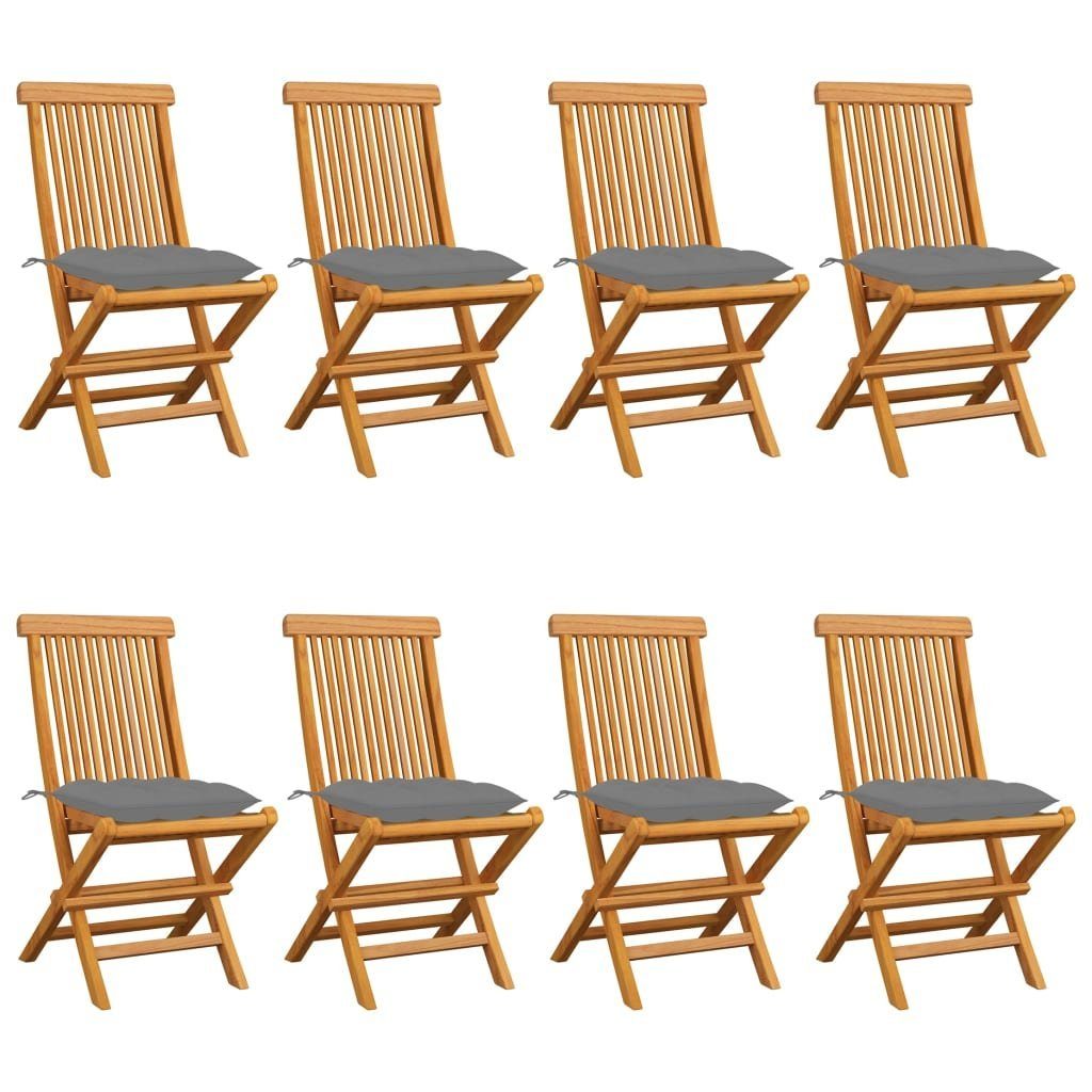 furnicato Gartenstuhl Gartenstühle mit Grauen Kissen 8 Stk. Massivholz Teak | Stühle