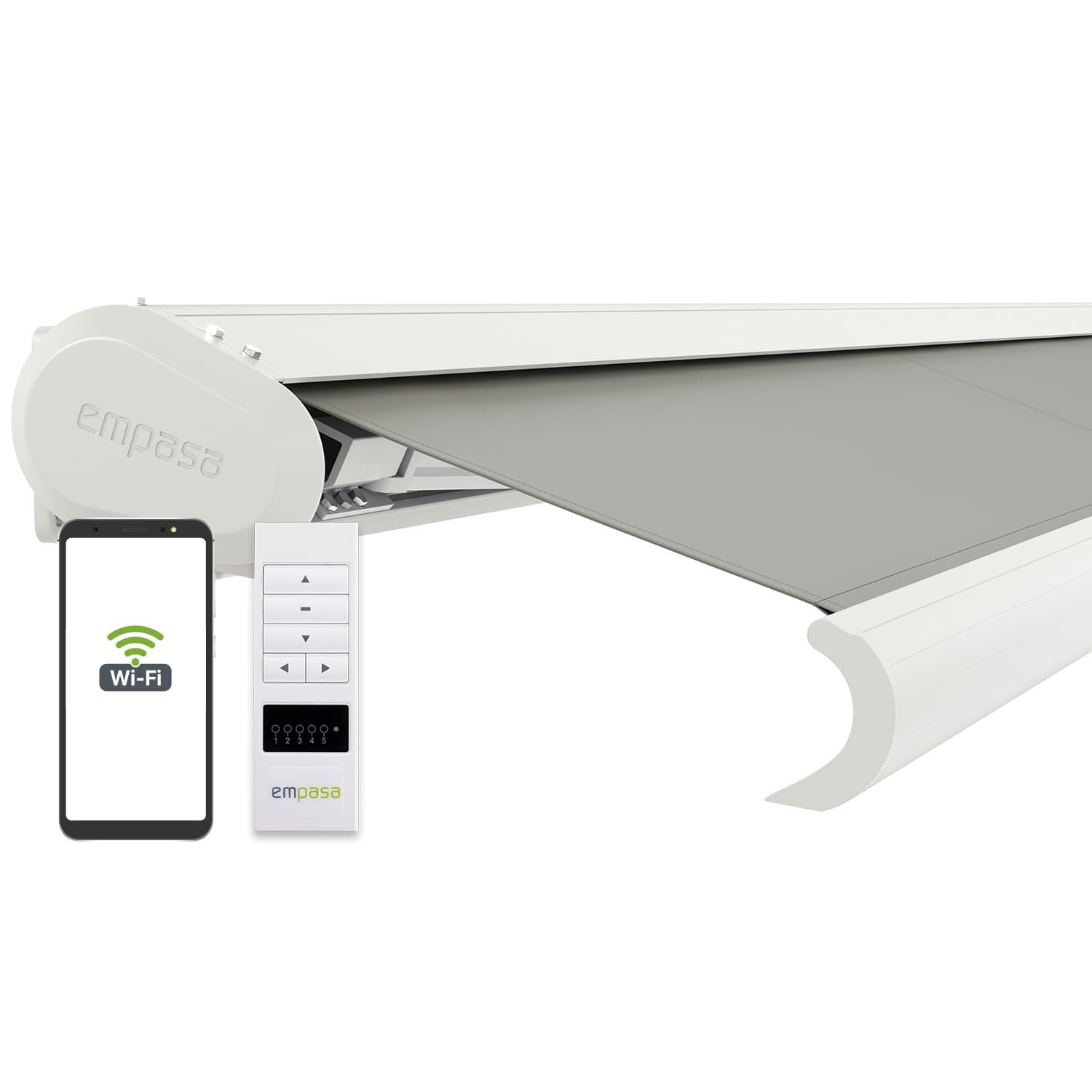 empasa Kassettenmarkise "PROFI PLUS" elektronische Vollkassettenmarkise hellgrau mit Wifi-Motor