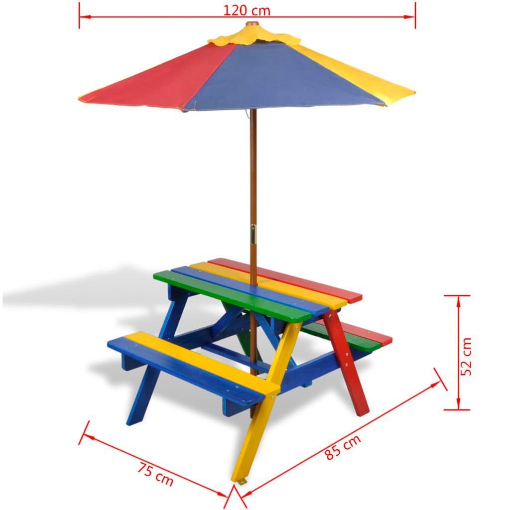 Sonnenschirm vidaXL Kinder-Picknicktisch Bänken Mehrfarbig mit Holz Gartentisch