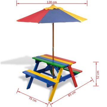 vidaXL Gartentisch Kinder-Picknicktisch mit Bänken & Sonnenschirm Mehrfarbig Holz