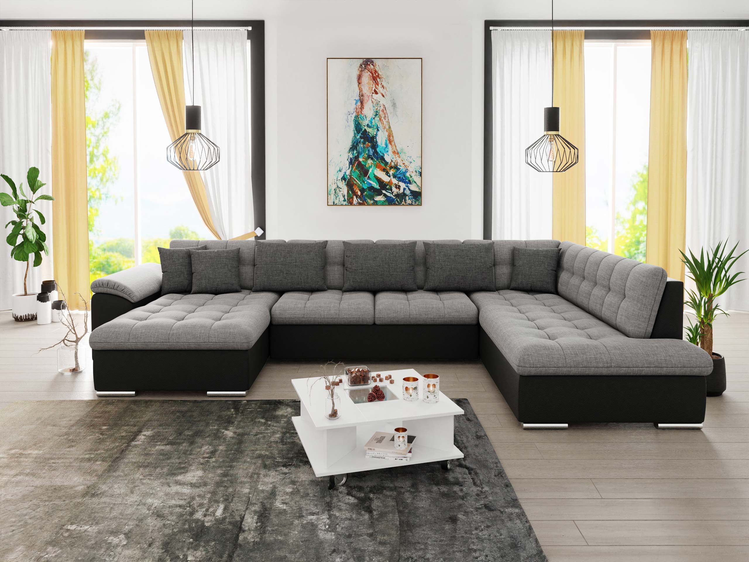 MIRJAN24 Wohnlandschaft Niko Bis, mit Bettkasten und Schlaffunktion, Kissen mit Reißverschlus, U-Form, B: 350 cm