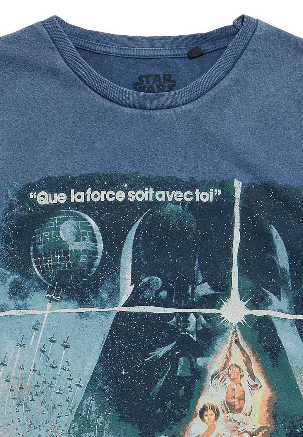 Recovered Wash Star French Bio-Baumwolle Poster zertifizierte Vintage T-Shirt GOTS Wars Blue Acid