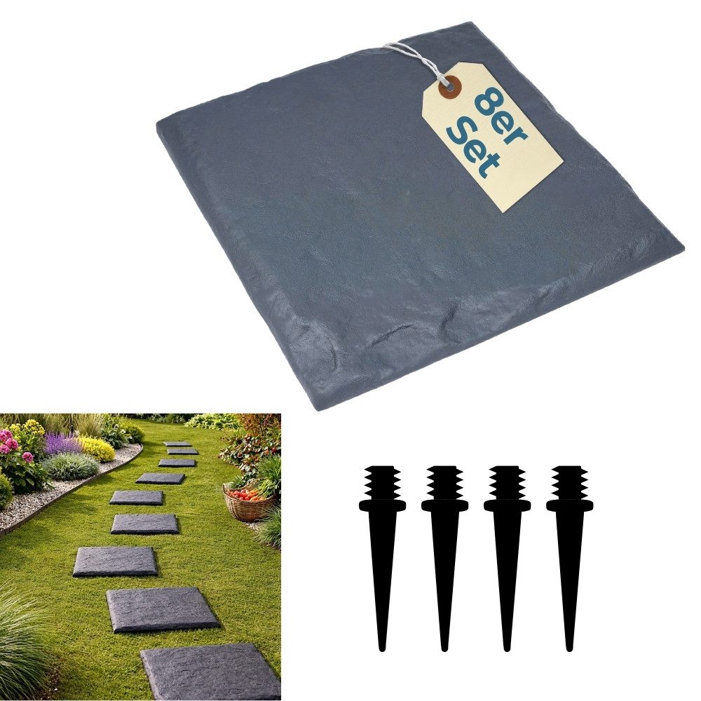 GarPet Klickfliesen 8er Set Trittplatten Garten Gehwegplatten Kunststoff 40x40 Trittsteine