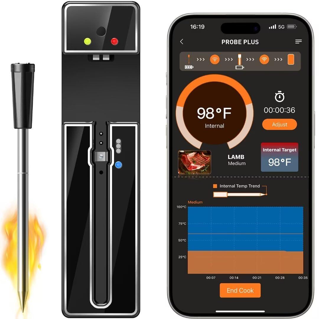 Grillthermometer Bluetooth Grillfleischthermometer 30m Anwendungskontrolle Sensorfunkt