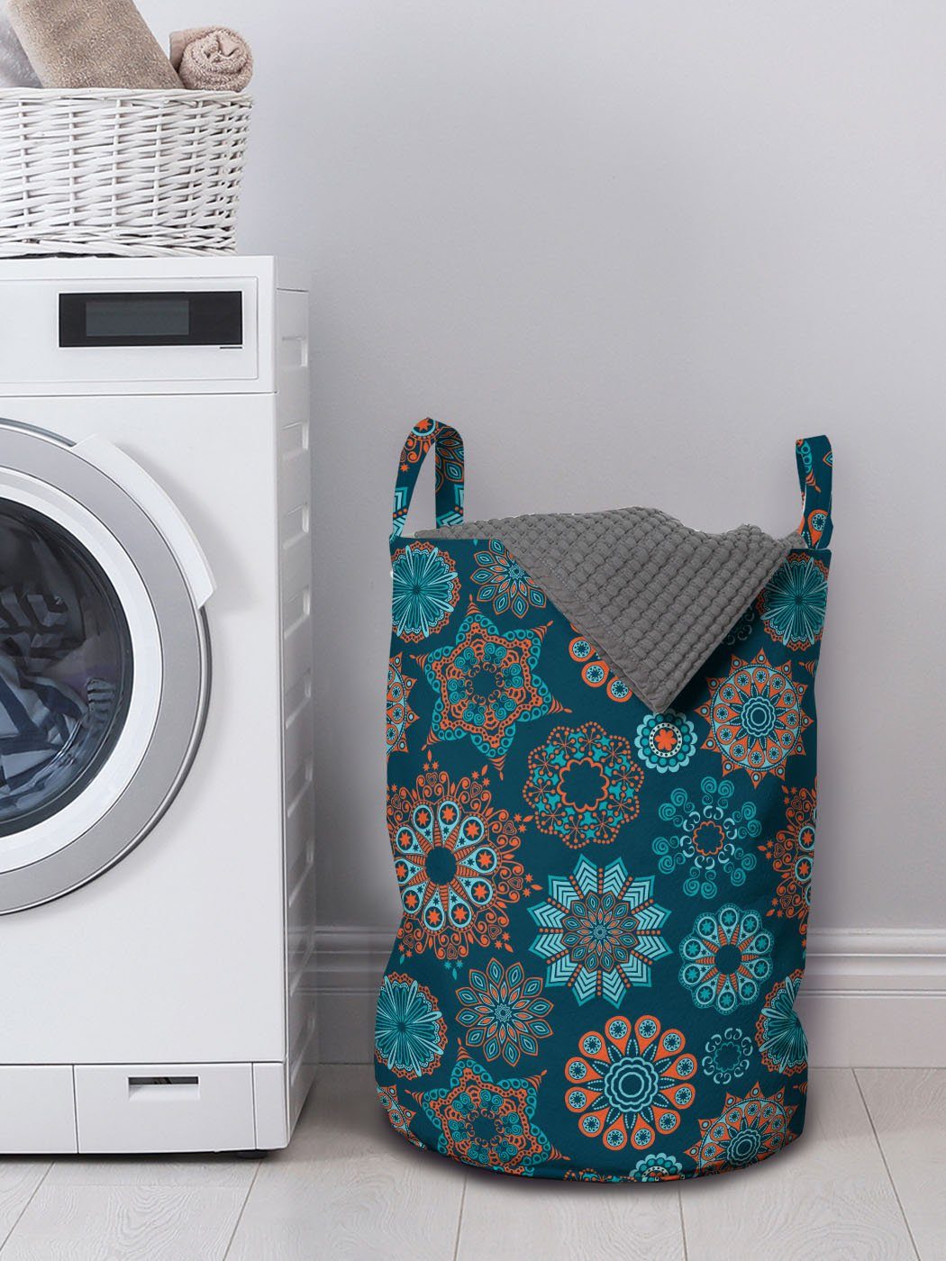 Abakuhaus Wäschesäckchen Wäschekorb mit Griffen Blume Sommer Illustration Waschsalons, Kordelzugverschluss für