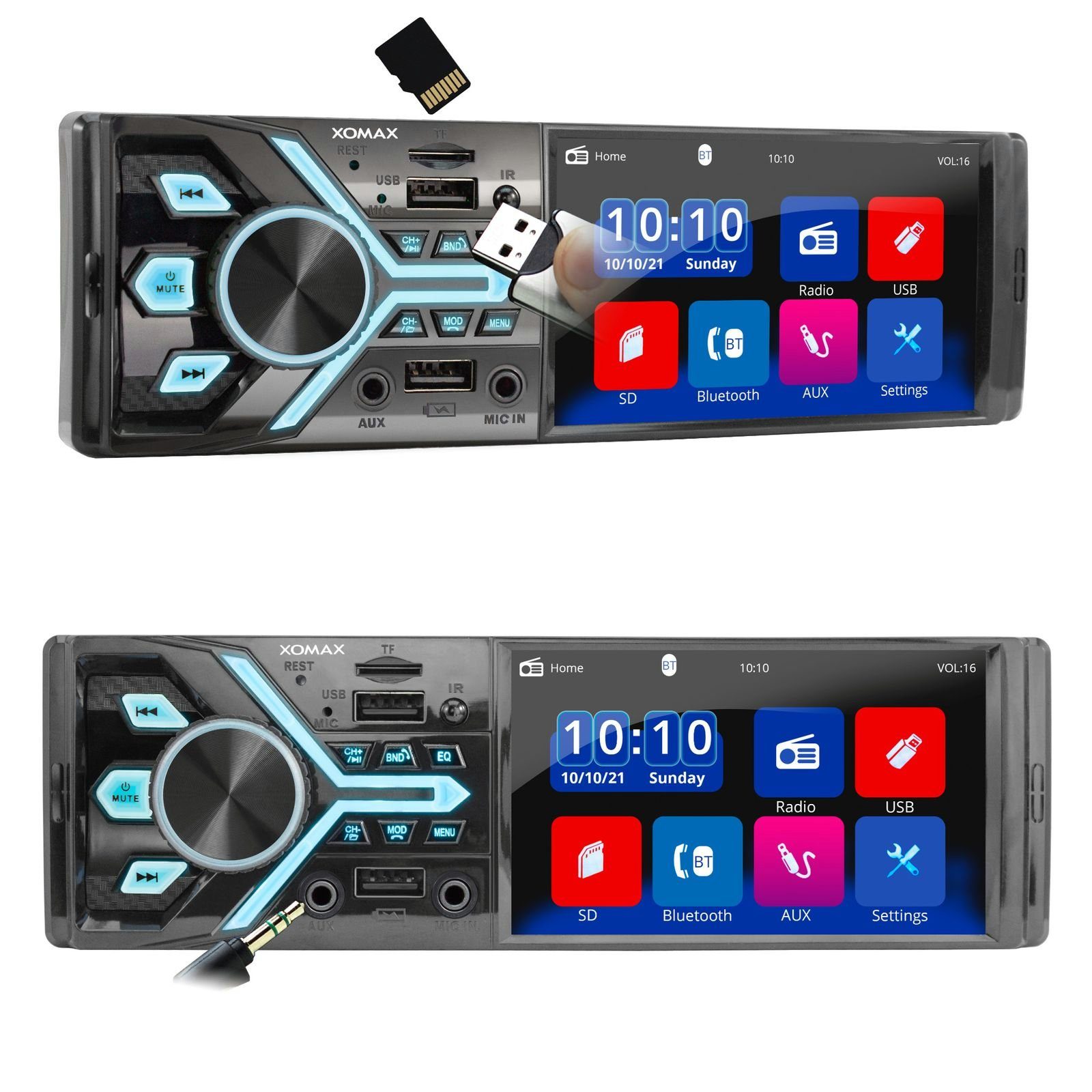 1 Bildschirm, Autoradio mit XM-V424 SD, 2x 4 Bluetooth, USB, XOMAX DIN Autoradio Zoll