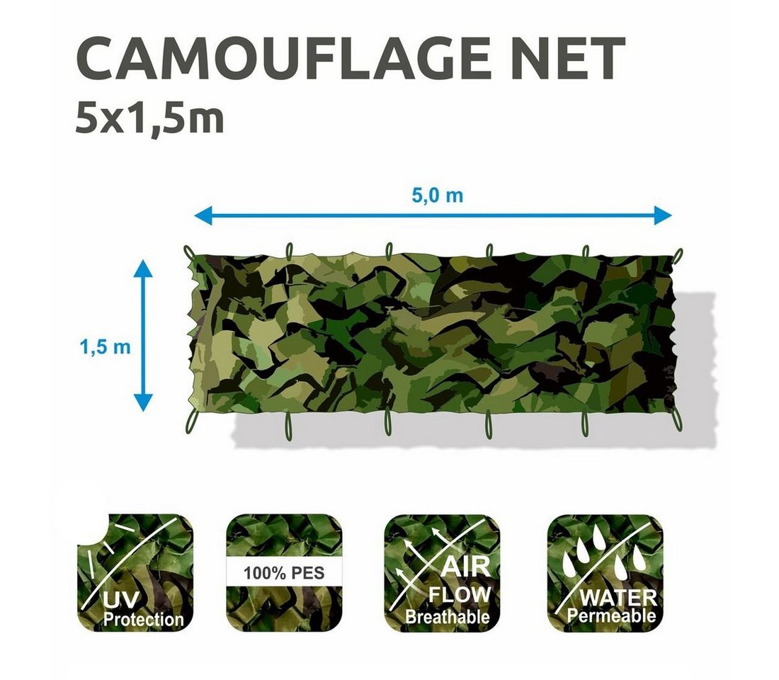 Thumbnail - yourGEAR Sonnensegel yourGEAR Tarnnetz Camouflage 1,5 x 5 m Armee Netz Tarnung Jagd Wald