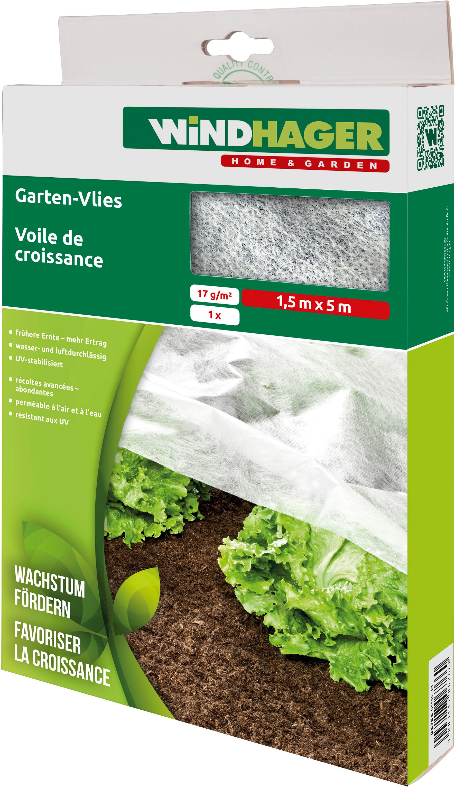 Windhager Gartenvlies Standard für gesundes Wachstum, Gartenfolie, (1-St), Abdeckvlies erhältlich in 5 x 1,5 m oder 10 x 1,5 m, 17 g/m², weiß