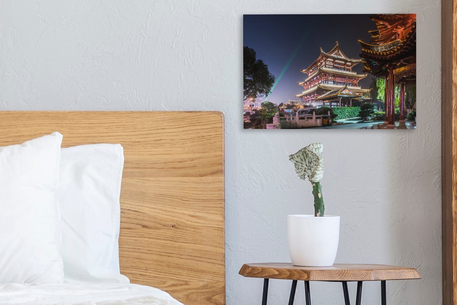 OneMillionCanvasses® Leinwandbild Changsha 30x20 Aufhängefertig, Wanddeko, St), in Leinwandbilder, China, in (1 cm Wandbild Beleuchteter Trommelturm