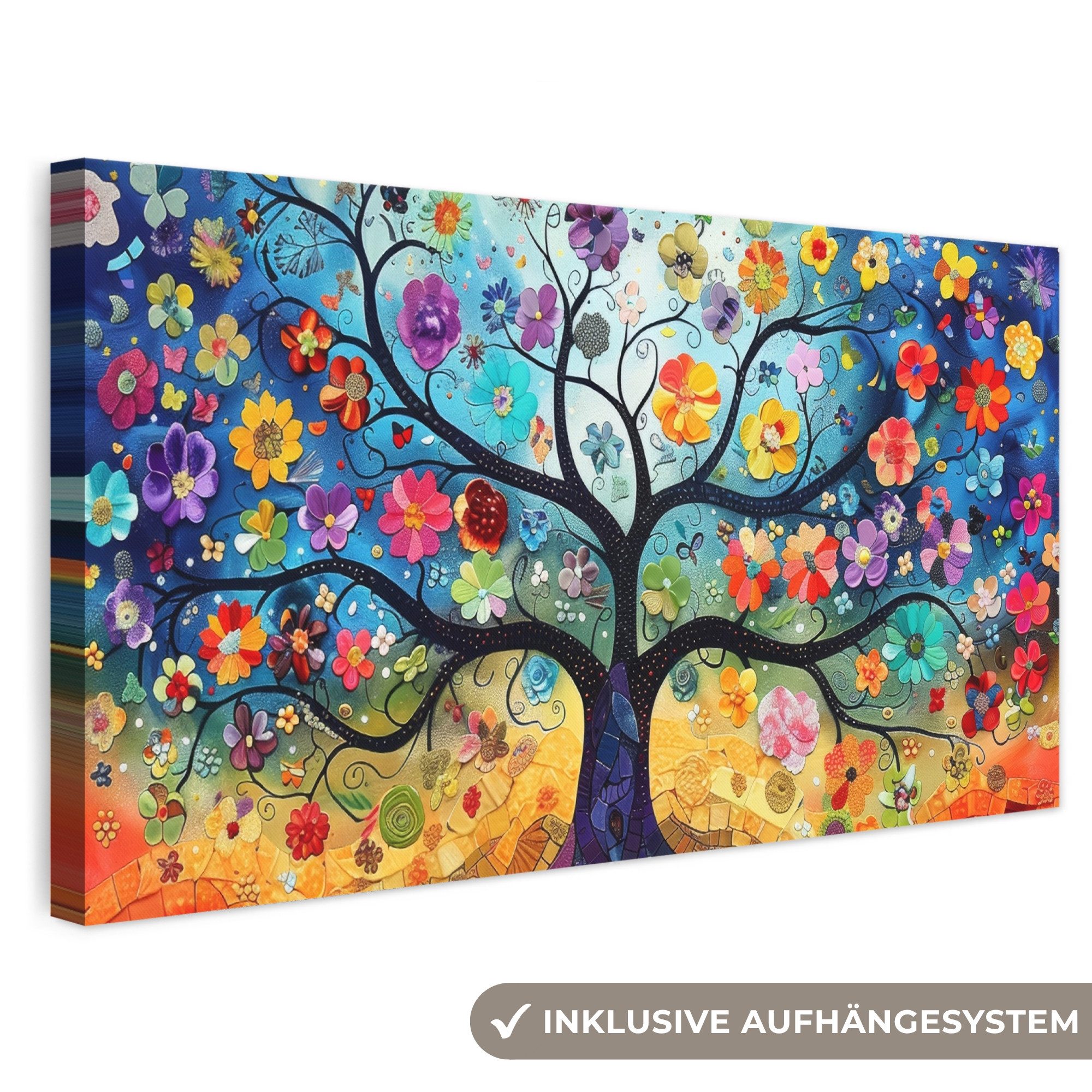 OneMillionCanvasses® Leinwandbild Panorama Baum - Bunt - Blumen - Kunst - Abstrakt, Fotodruck (1 St), Wandbild, Deko Schlafzimmer Wohnzimmer Flur 40x20 cm
