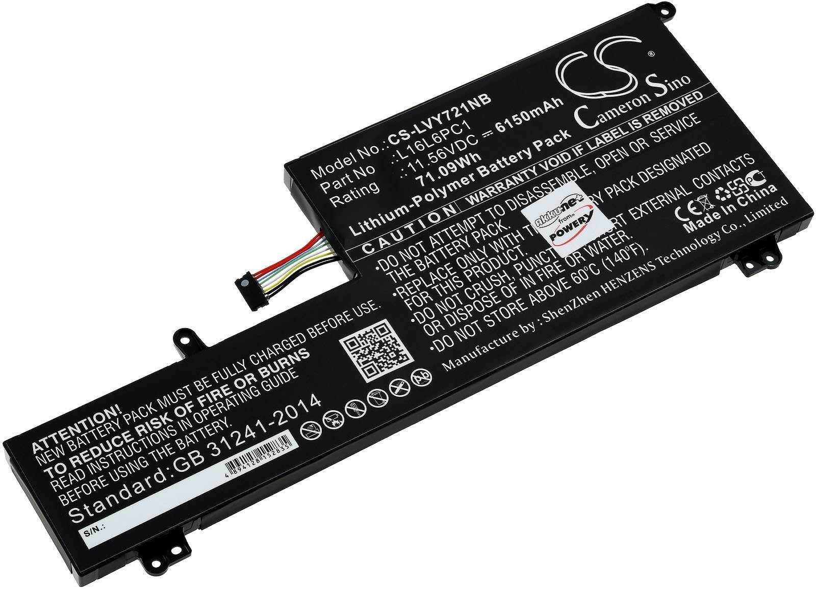 Powery Akku für Lenovo Yoga 720-15IKB (80X7005BGE) Laptop-Akku 6150 mAh (11.56 V)