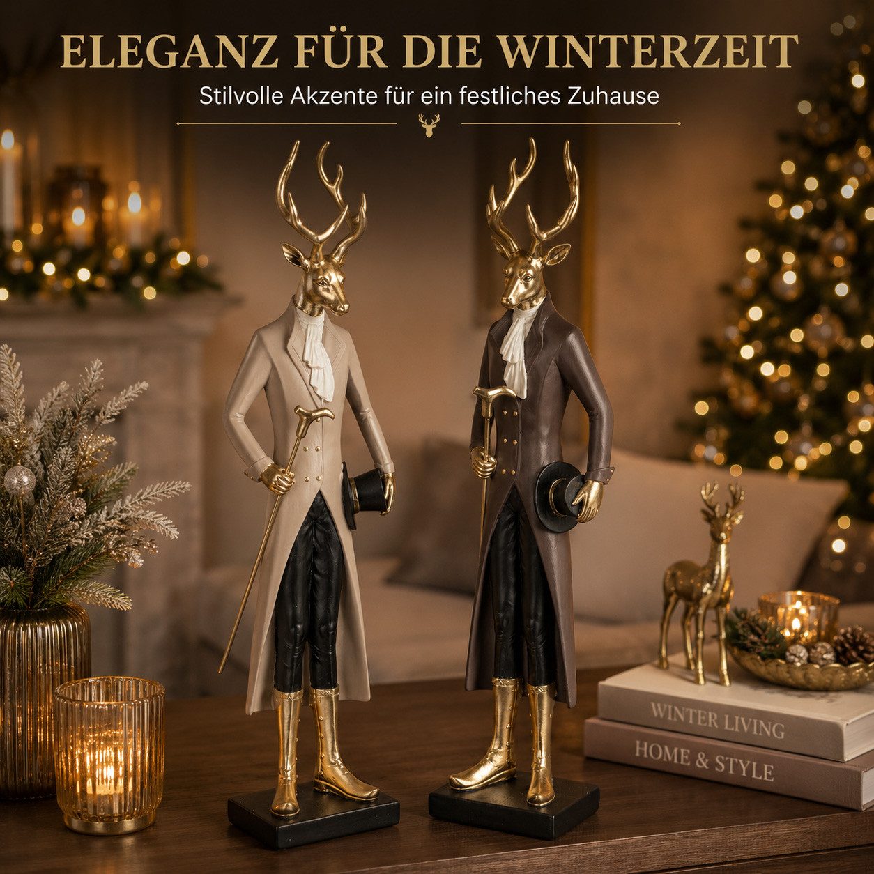 formano Dekofigur Hirsch Figuren 2er Set 48 cm Gold Weihnachten Winterdeko