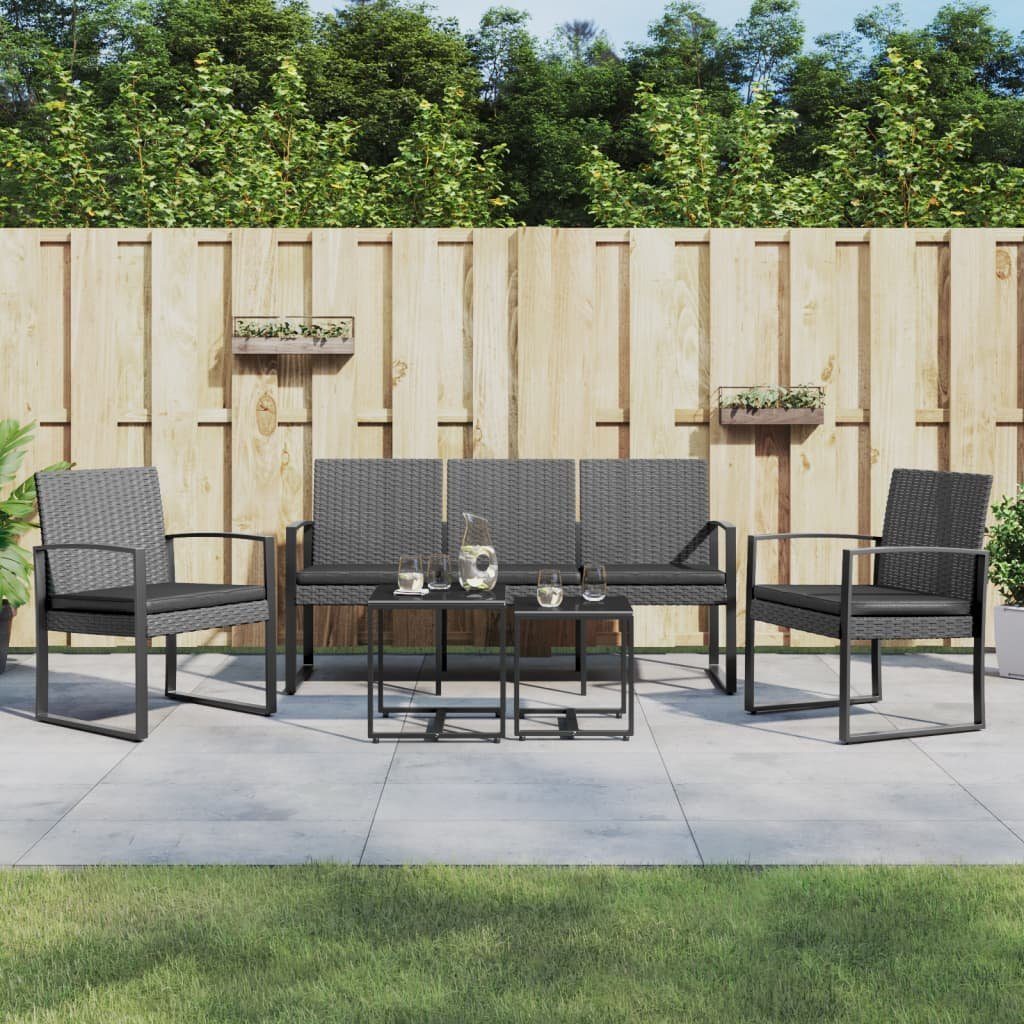 vidaXL Garten-Essgruppe 5-tlg. Garten-Essgruppe mit Kissen Dunkelgrau PP-Rattan, (5-tlg)