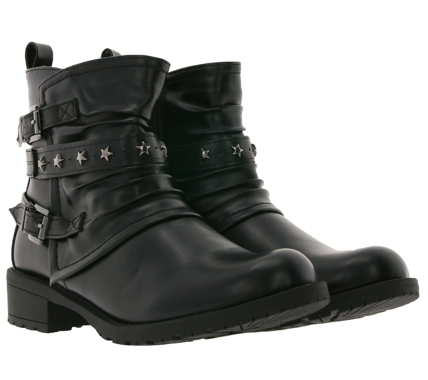 CITY WALK »City WALK Lederimitat-Stiefel rockige Damen Boots mit Nieten und  Schnallen 12245147 Frühlings-Schuhe Schwarz« Stiefelette online kaufen |  OTTO