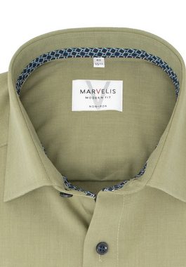 MARVELIS Businesshemd Businesshemd - Modern Fit - Langarm - Einfarbig - Olive
