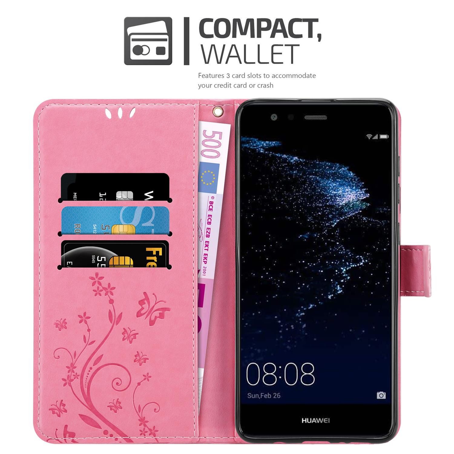 Cadorabo Handyhülle für Huawei P10 LITE Hülle Huawei P10 LITE, Hülle Schutzhülle Blumen Flower mit Standfunktion Kartenfach Magnet
