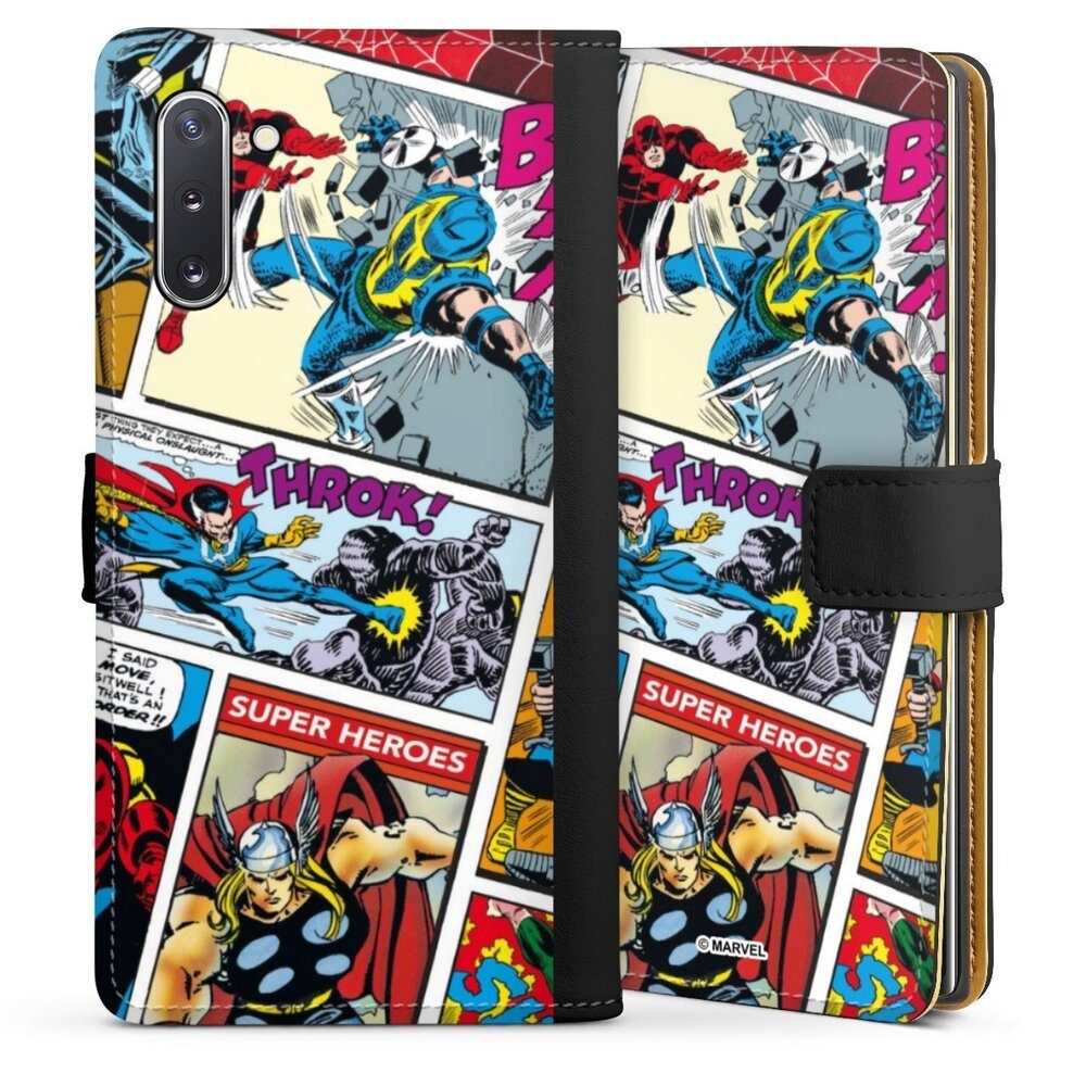 DeinDesign Handyhülle Marvel Retro Comic Blue, Samsung Galaxy Note 10 Hülle Handy Flip Case Wallet Cover