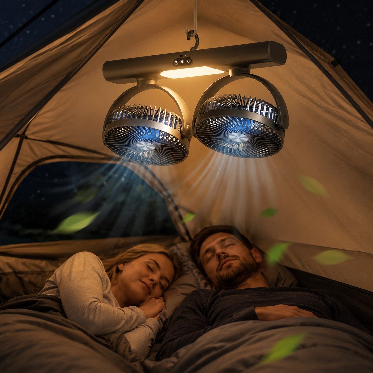 PRIISF Akku-Ventilator Akku Tischventilator USB Camping Ventilator LED Licht Deckenventilator, Tragbare Ventilatoren für Zelt, Reisen, Büro, Wohnmobil, Schlafzimmer