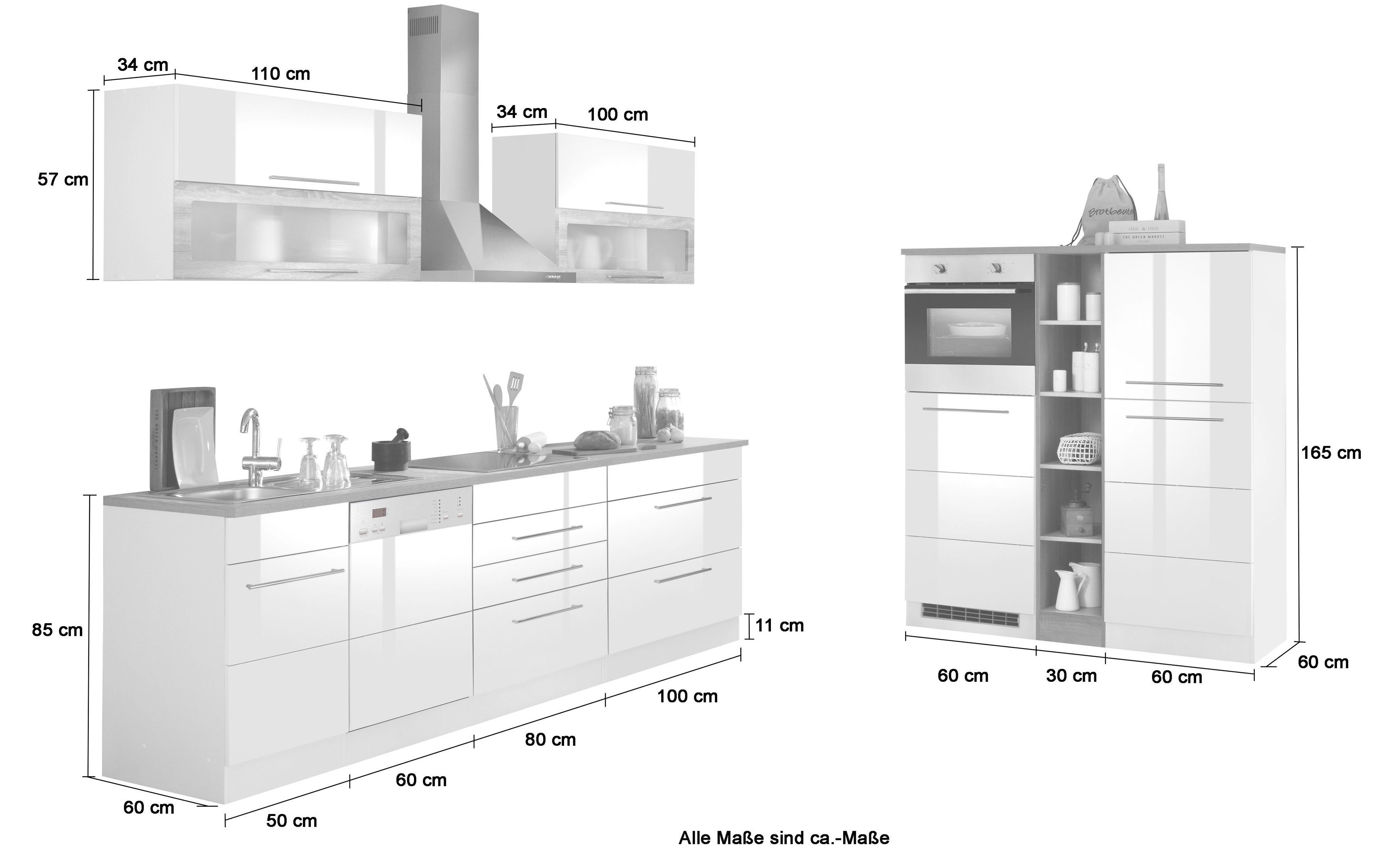 KOCHSTATION Küchenzeile KS-Wien, Breite 440 cm, wahlweise mit E-Geräten und Induktion