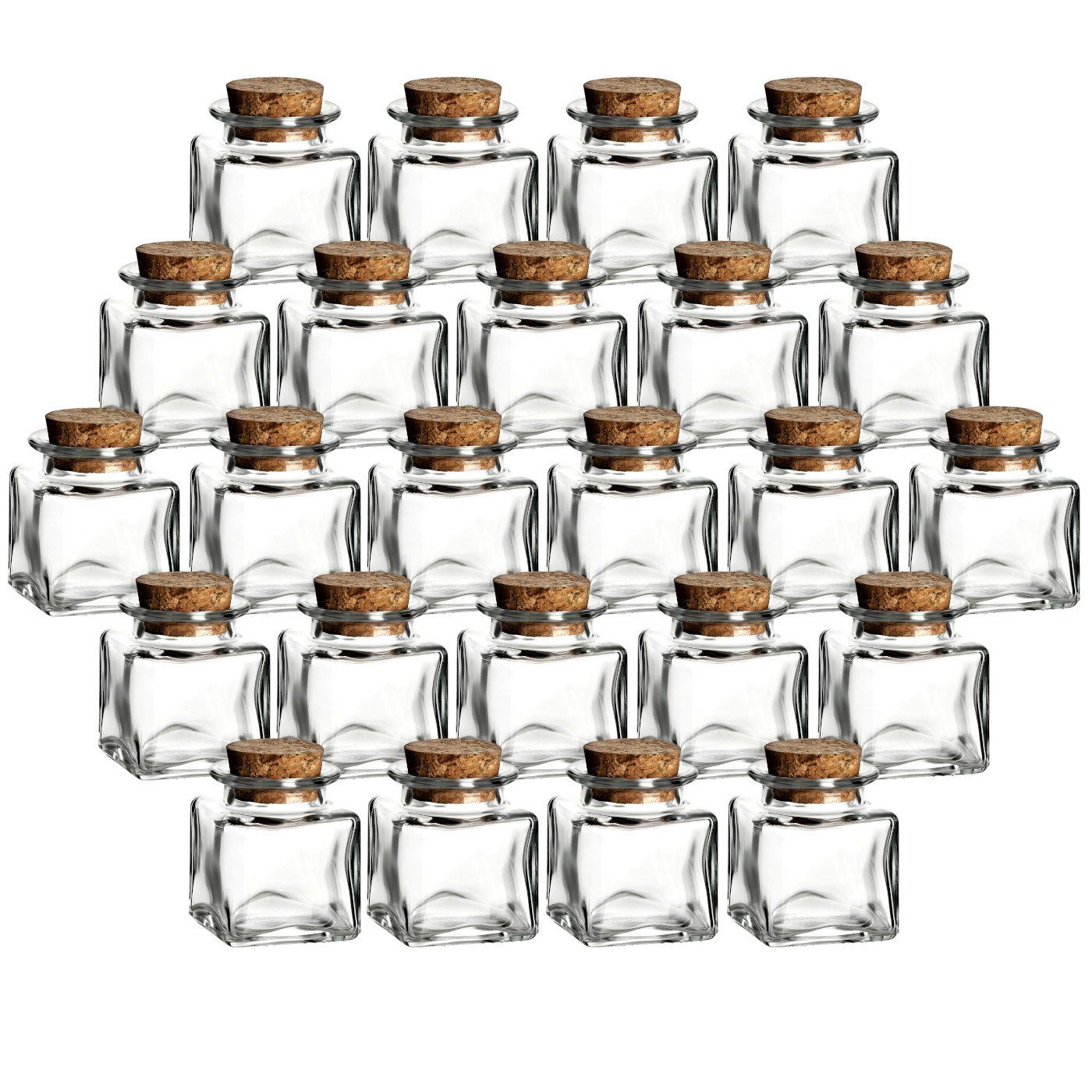 gouveo Vorratsglas Gewürzgläser 50 ml eckig mit Korken - Mini Korkengläser mit Korken, (24-tlg)