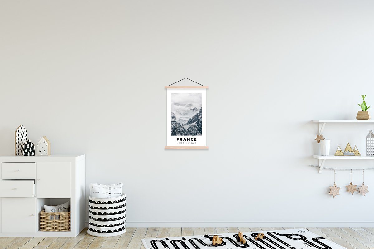 (1 Wohnzimmer, Magnetisch Bilderleiste, Frankreich Schnee, Berge Poster St), Textilposter Posterleiste, MuchoWow - für -
