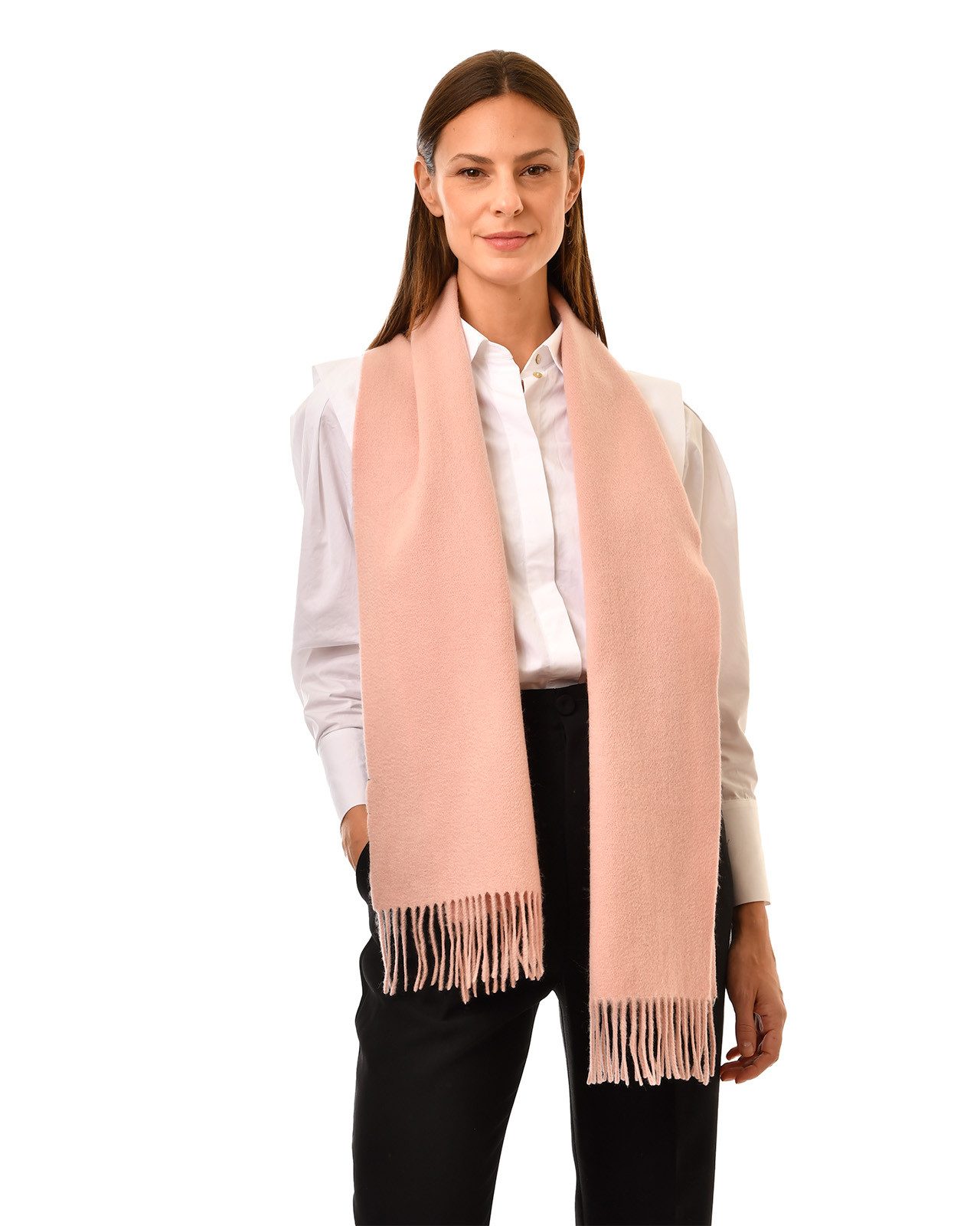 MayTree Kaschmirschal Unisex, 180 x 30cm, mit Fransen, einfarbig Rose, (Stück, 1-St), 100% Kaschmir