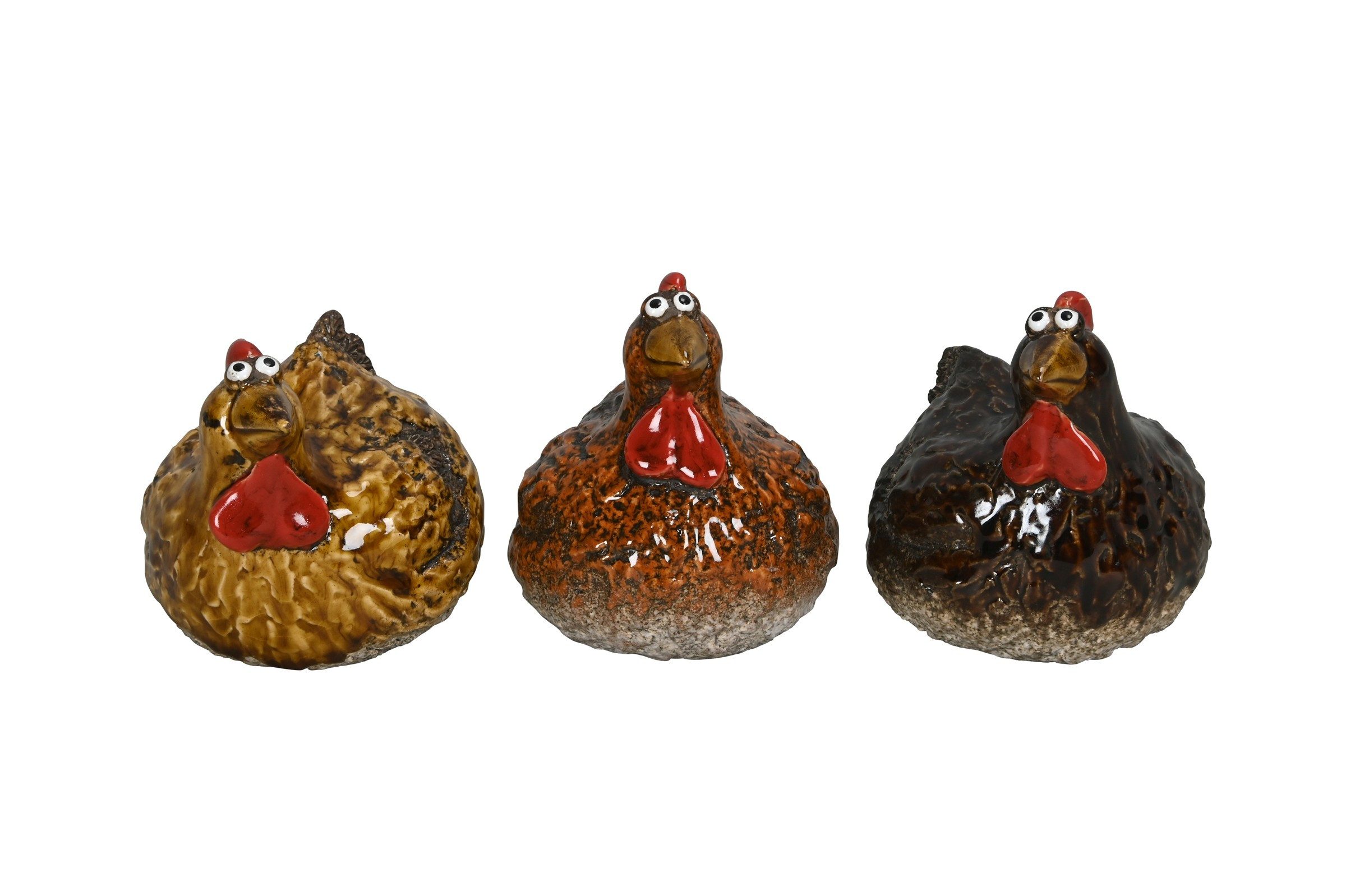 Dekofigur Huhn Henne Steingut 3fach sort. braun Ø9x9cm H10cm Landhaus