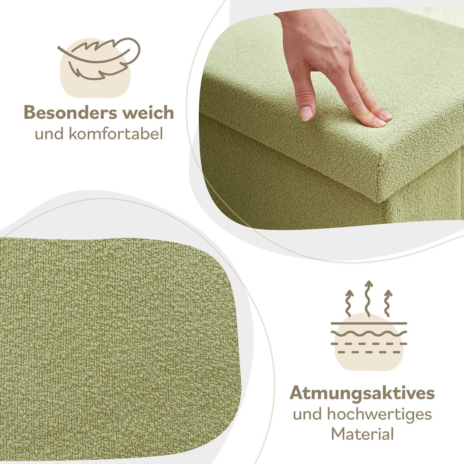 Laleni Sitztruhe Sitzbank mit Stauraum aus robustem Boucle-Stoff, Bequemer Hocker mit Stauraum - Aufbewahrungsboxen – Bild 4 von 5