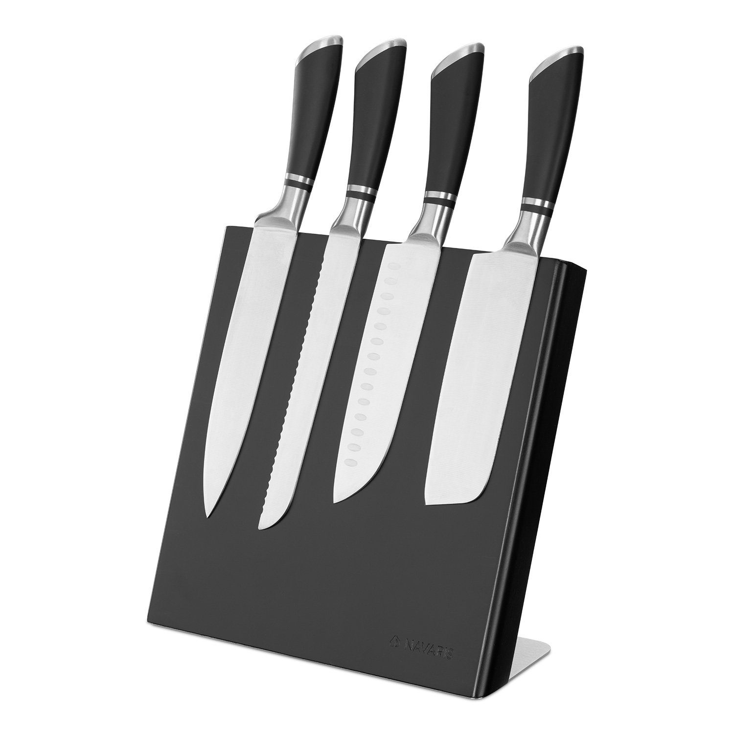 Navaris Magnet-Messerblock Messerhalter magnetisch aus Kautschuk - Holz Magnethalter
