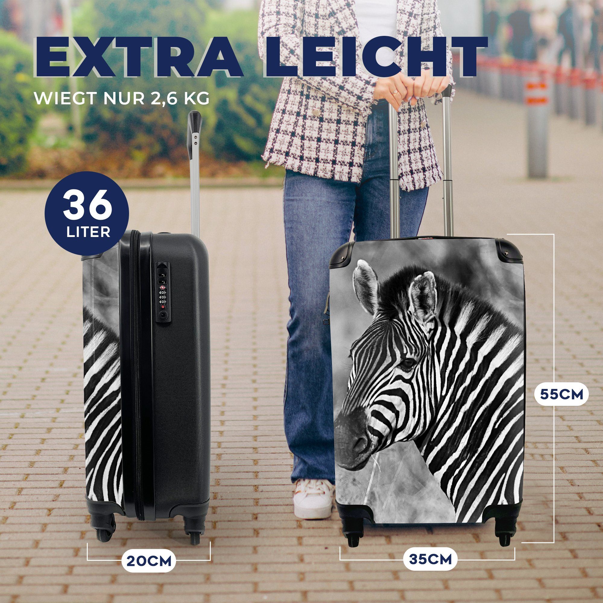MuchoWow Handgepäckkoffer Reisekoffer Ferien, für Zebra-Porträt, Rollen, 4 Reisetasche Handgepäck mit rollen, Trolley