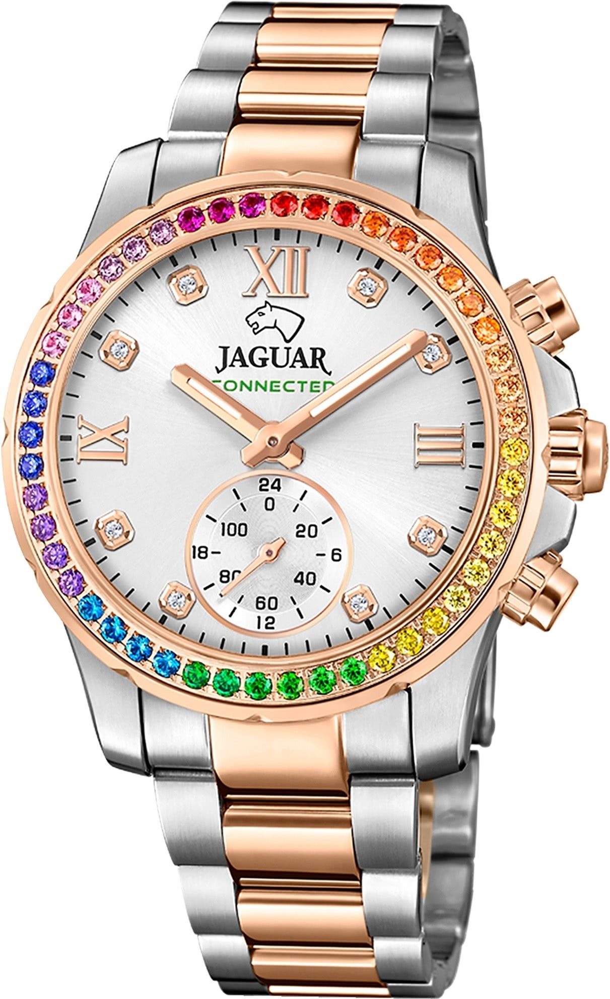 JAGUAR Multifunktionsuhr Jaguar Damenuhr Edelstahl silber rosegold, (Multifunktionsuhr), Damen Armbanduhr rund, Edelstahlarmband silber, rosegold