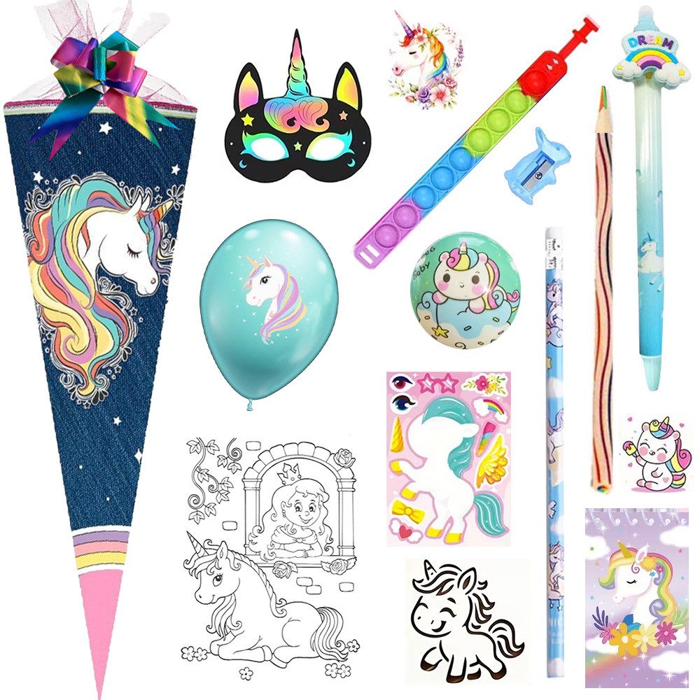 Nestler GmbH Feinkartonagen Schultüte 50 cm gefüllt Einhorn Regenbogen-Mähne
