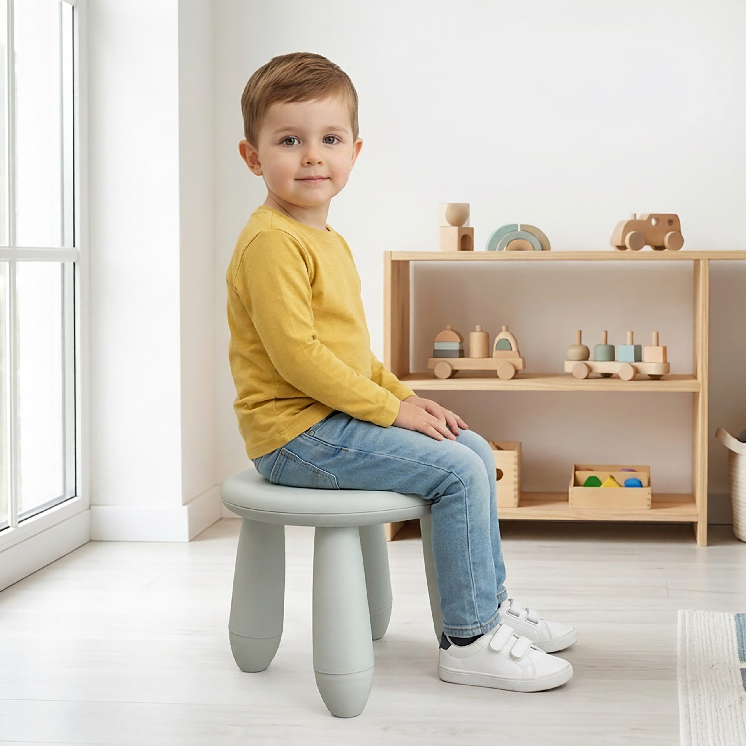 relaxdays Kinderhocker Sitzhocker für Kleinkinder (1 St), weiß – Bild 2 von 5