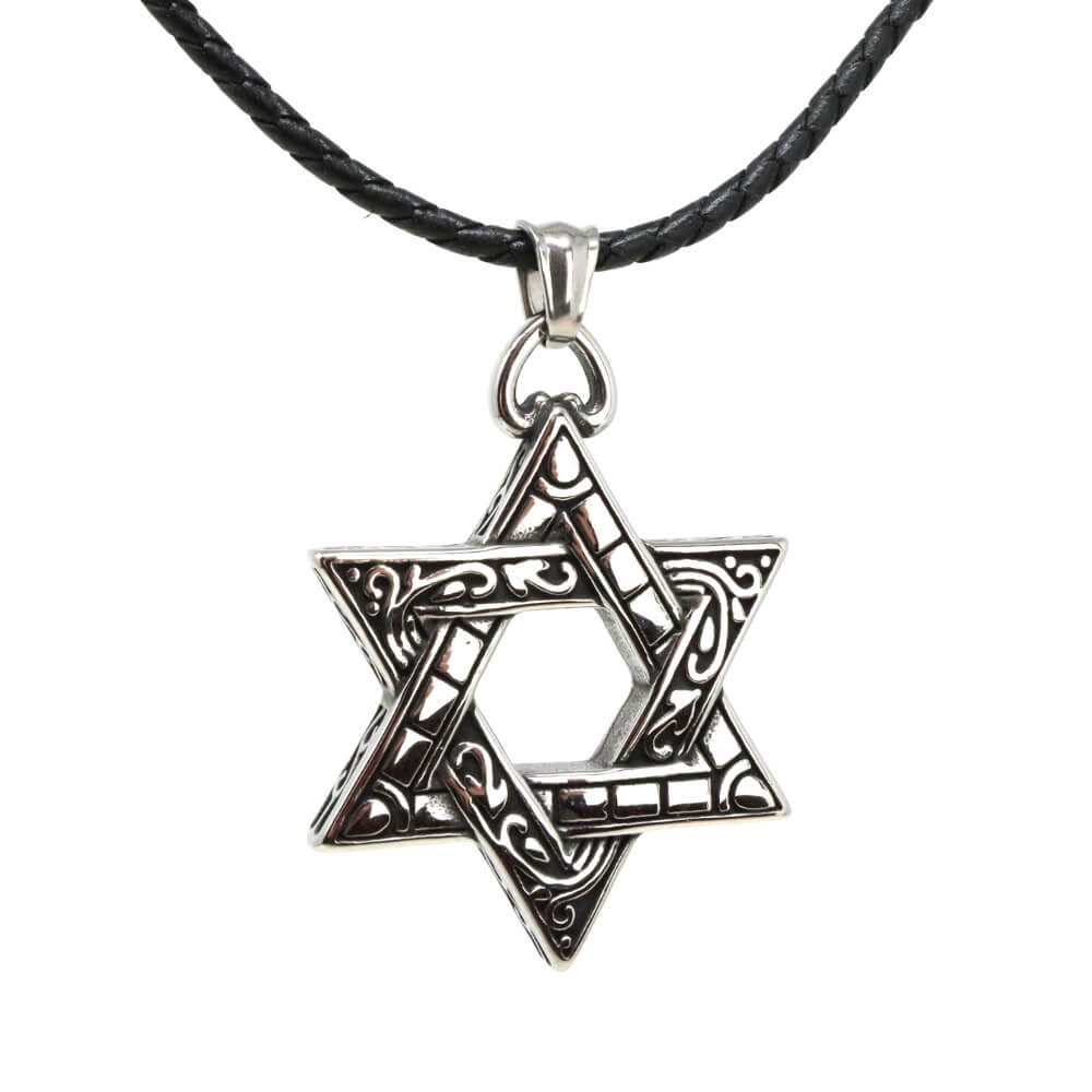 Kette mit Anhänger Lederkette Edelstahlkette 316L PENTAGRAMM