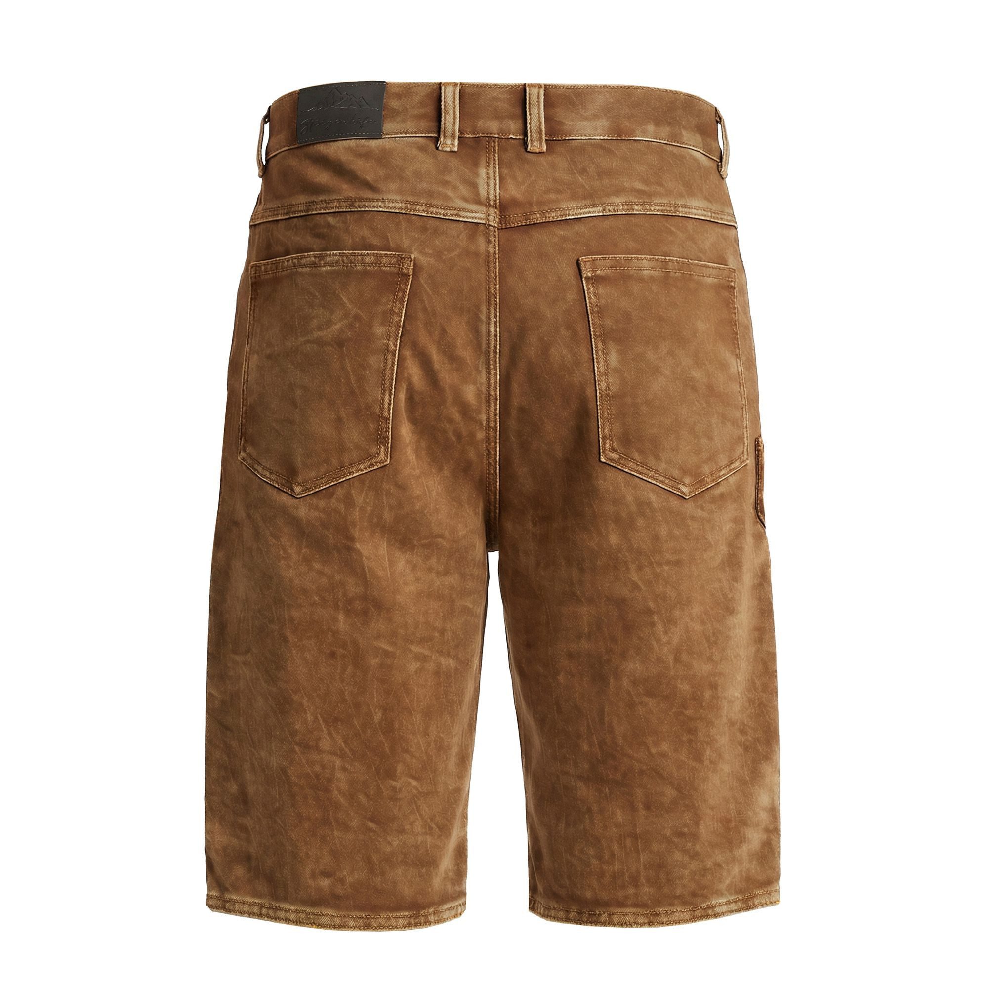 Steigenhöfer Manufaktur Trachtenjeans Herren im Lederhosen Look - Leonard - Stonewashed Stretch Denim Trachtenlatz mit Knopfleiste - Kurze Jeans - Oktoberfest Outfit