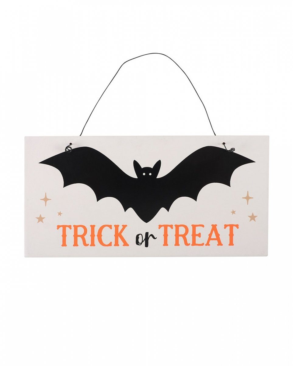 Dekoobjekt Trick or Treat Hängeschild mit schwarzer Fledermau