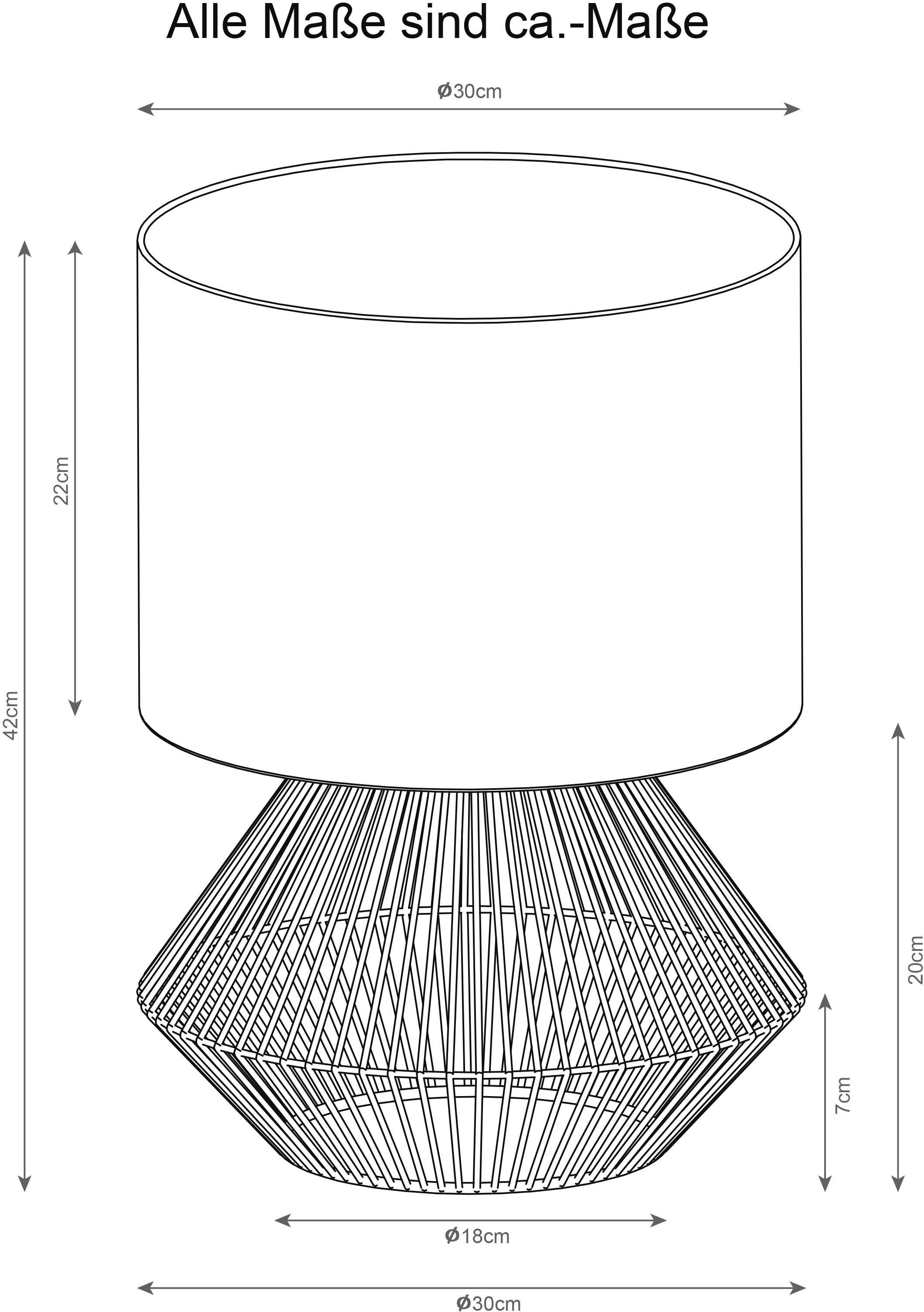 Stoff ohne Schnur, Tischleuchte mit Sisal Leuchtmittel, Gercke Home Lena LeGer Tischlampe / - braun/naturweiß/beige/beige by beige Zuri, Leinenschirm