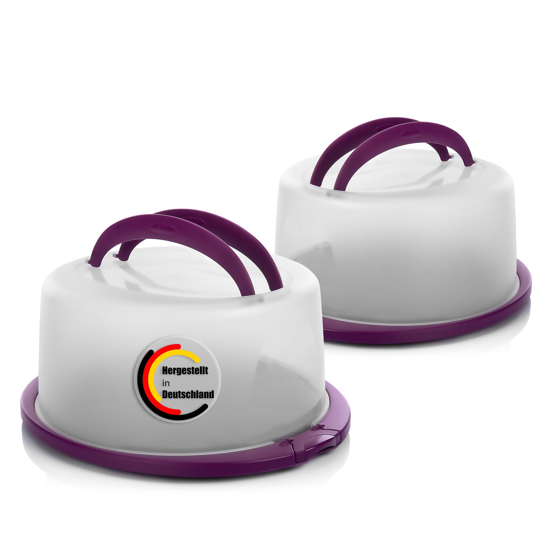 BigDean Kuchentransportbox 2 Stück Tortenglocke Rund in Brombeerfarbe Tortenhaube mit Tragegriff, Kunststoff, (Set, 2-tlg., Tortenglocke/n), Doppelter Tragegriff, Lebensmittelecht, Spülmaschinengeeignet