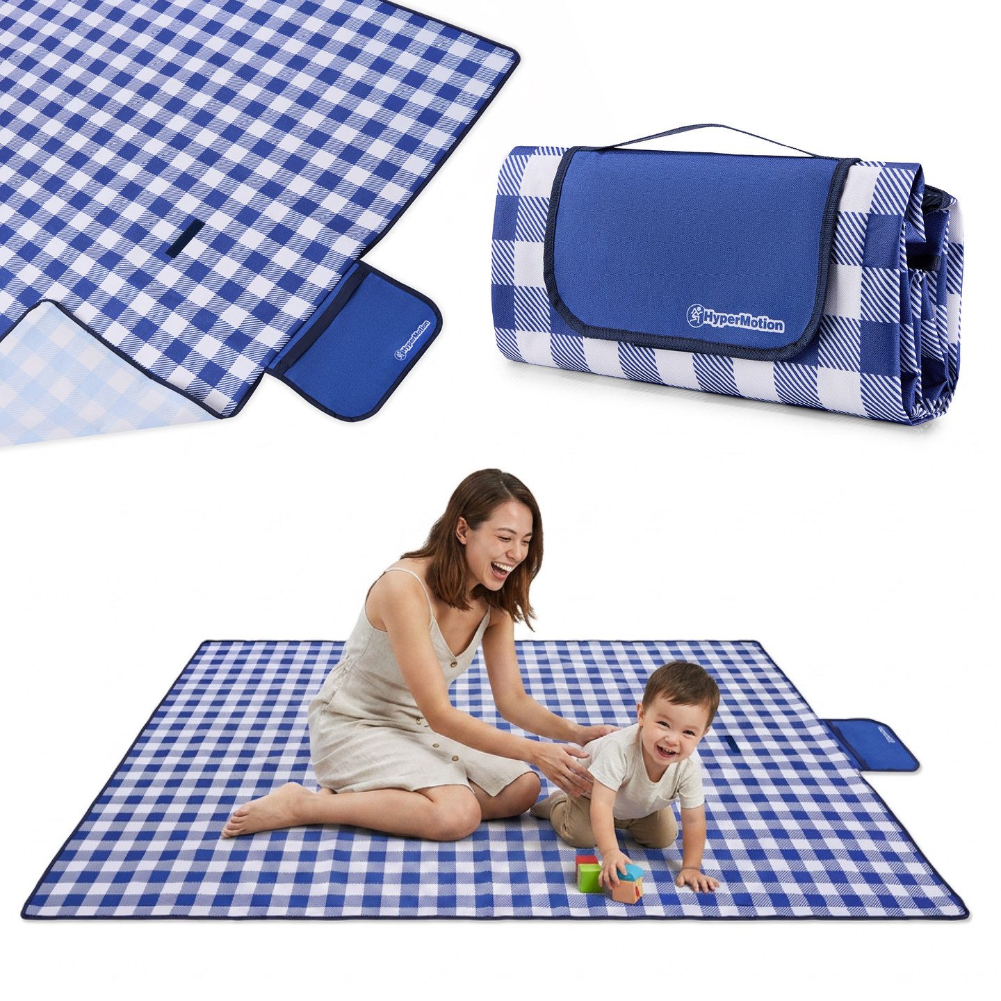 Outdoordecke HyperMotion Picknickdecke 150x200 cm wasserdicht Blau kariert, HyperMotion