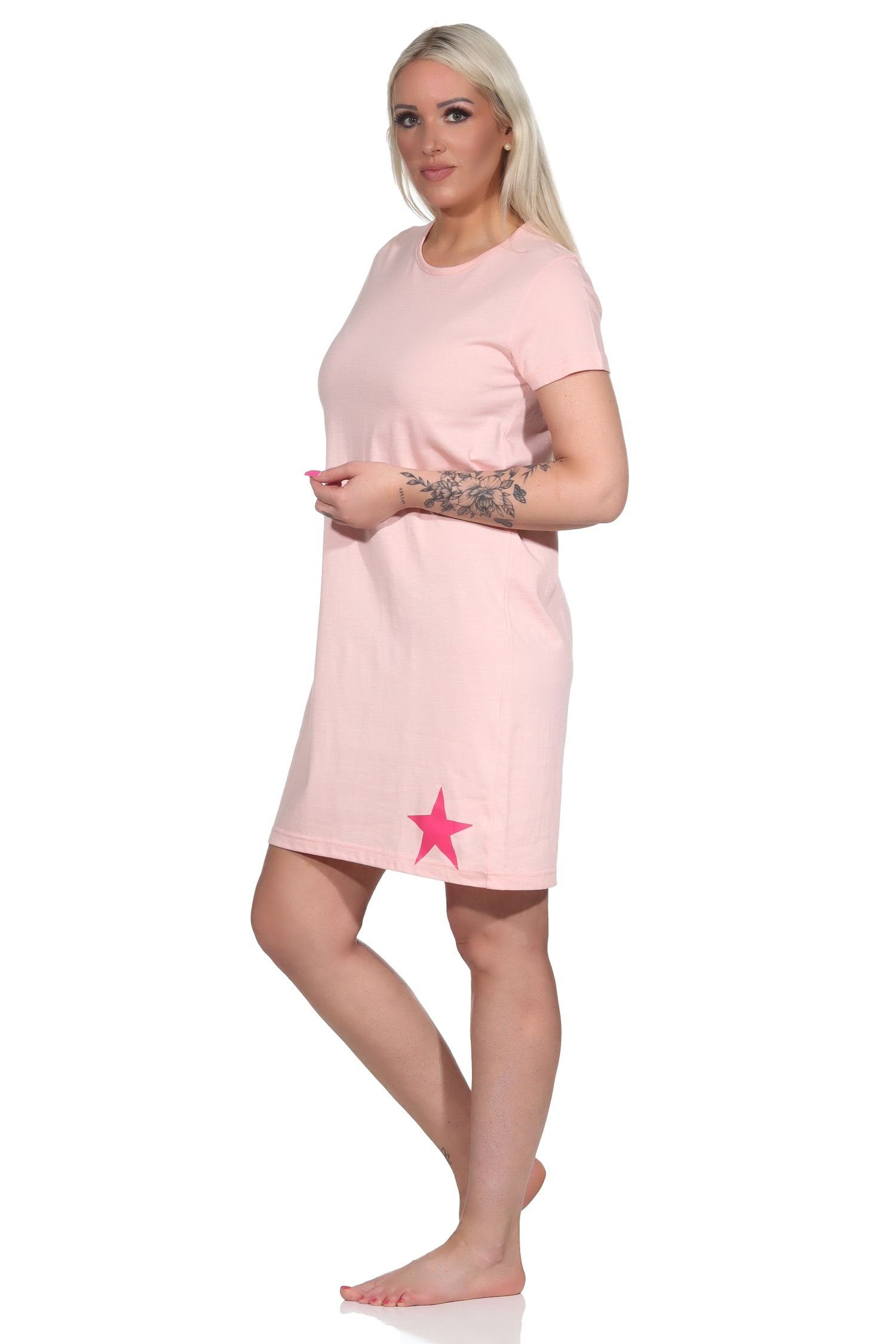 Normann Bigshirt Kurznachthemd, mit Stern-Applikation Damen schöner Nachthemd rosa