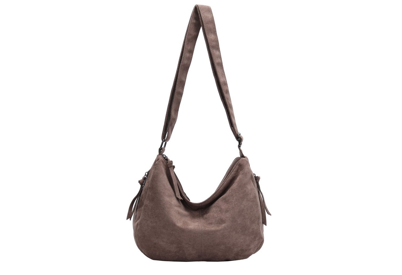 MIRROSI Umhängetasche Damen Schultertasche Wildleder-Optik aus Stoff Hobo Bag (mit Reißverschlussfächern, verstellbarem Gurt, ca.38x13x24 cm), Neue Kollektion Herbst/Winter 2026