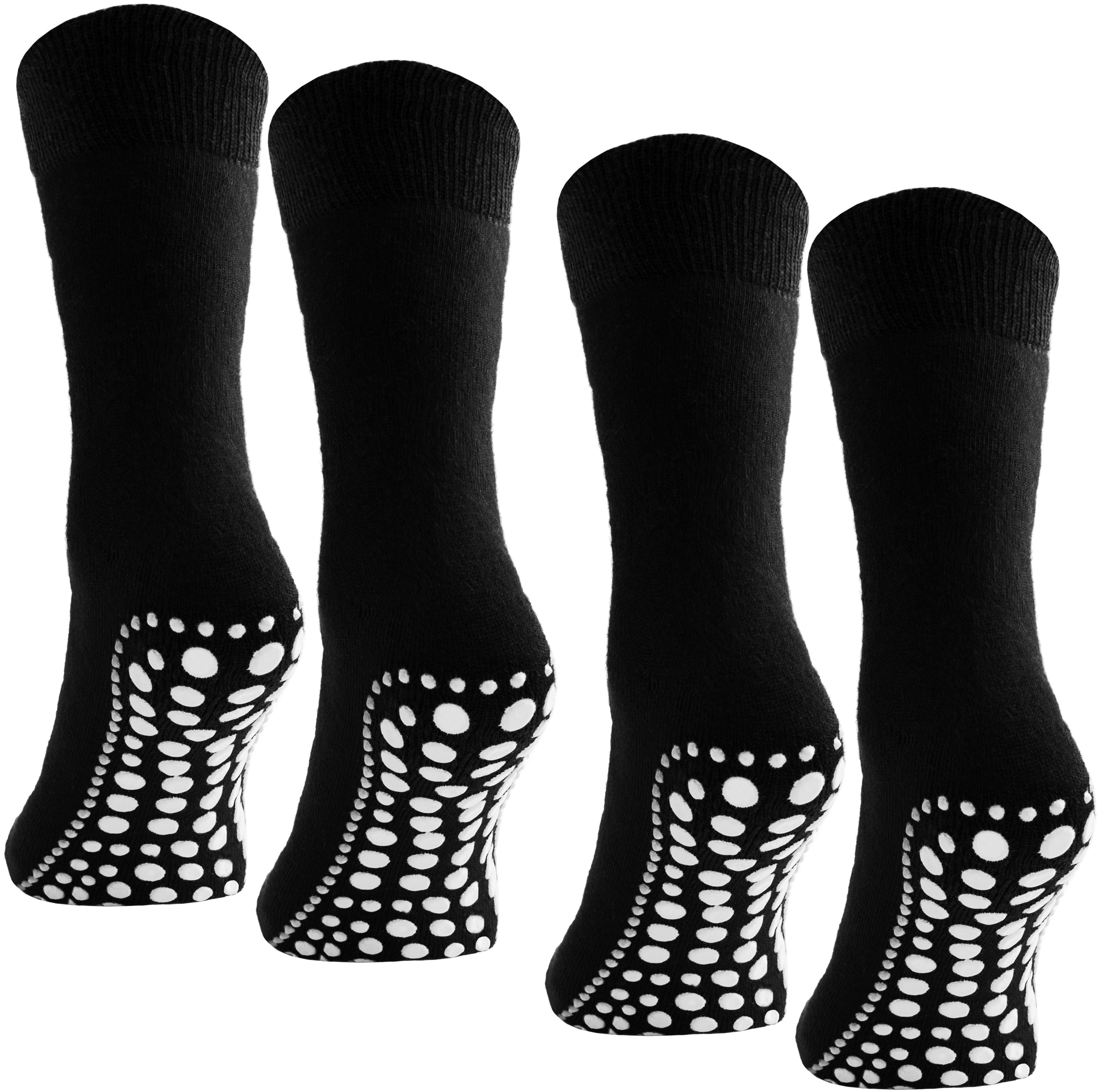 BRUBAKER ABS-Socken Unisex Haussocken (4-Paar, Baumwolle) Anti Rutsch Socken für Damen und Herren Schwarz | Stoppersocken