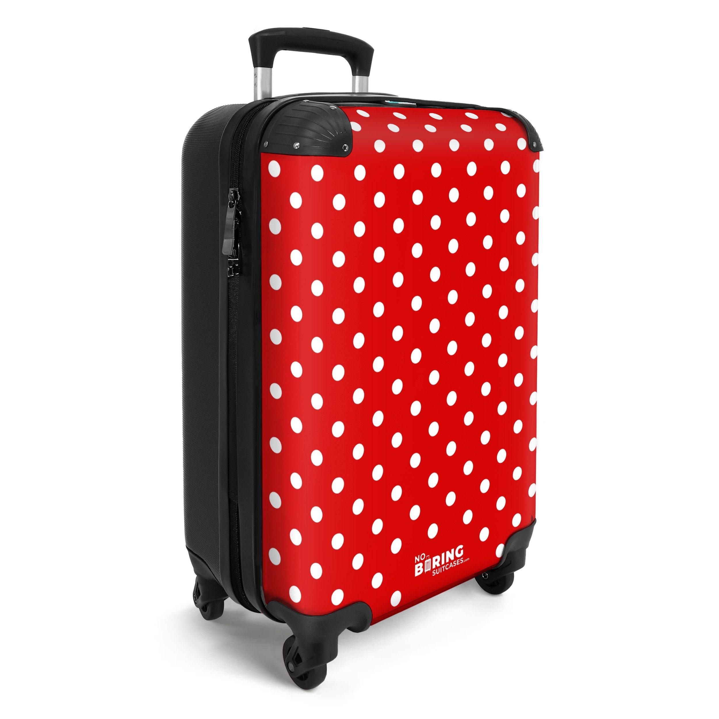 NoBoringSuitcases.com© Hartschalen-Trolley Weiße Punkte auf rotem günstig online kaufen