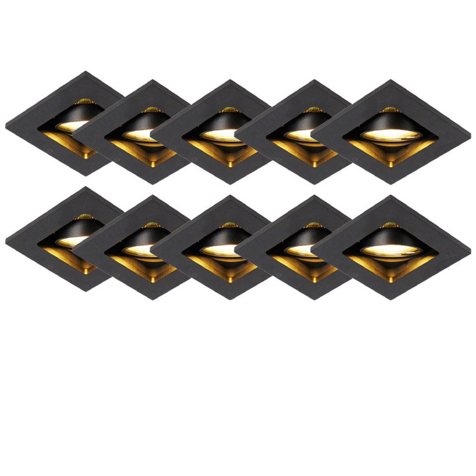 Qazqa LED Einbaustrahler Qure, LED wechselbar, GU10, Schwarz, Modern, Aluminium, 1-flammig