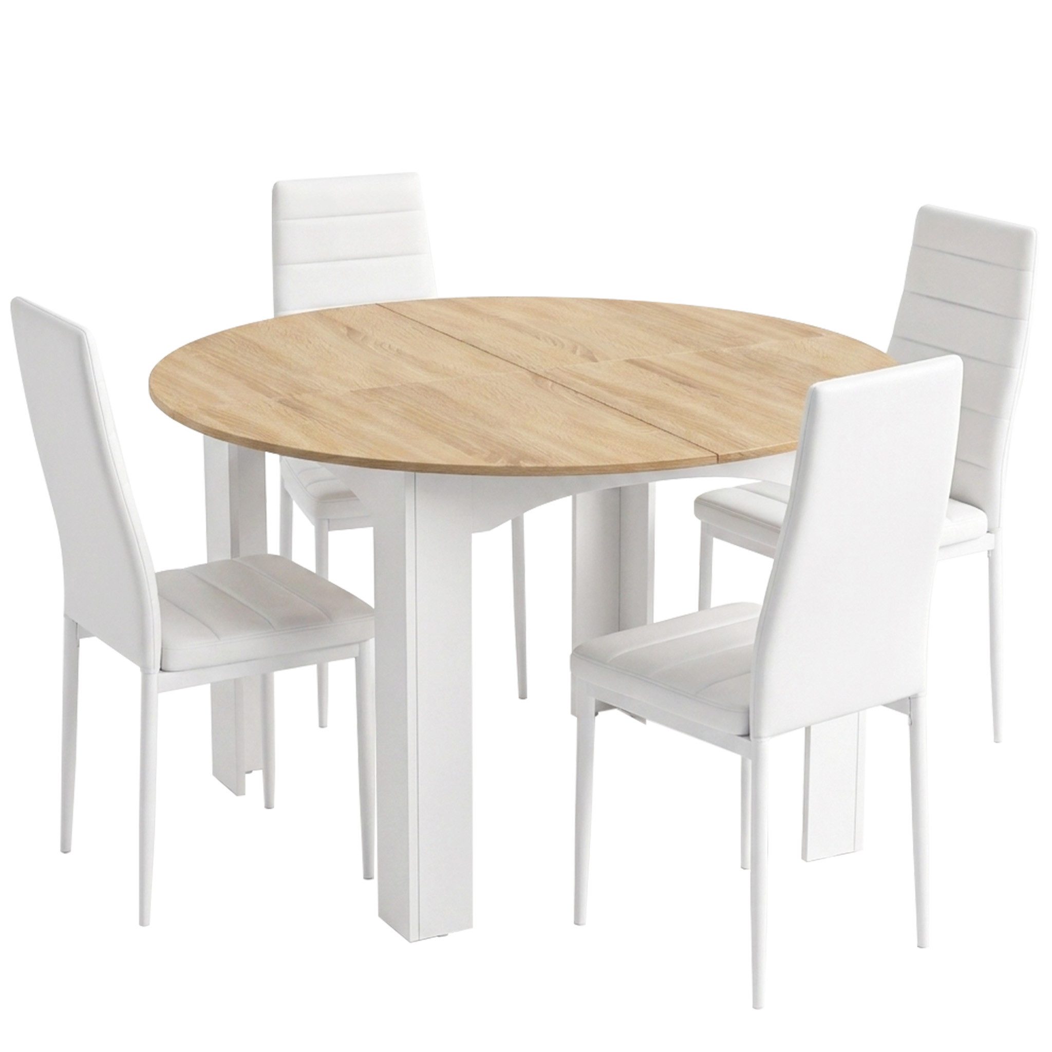 Mondeer Essgruppe Esszimmergruppe (Set, 5-tlg), (Esstisch 120 cm rund mit 4 Stühlen), EsszimmerSet für kleine Küchen & Apartments, Platzsparend