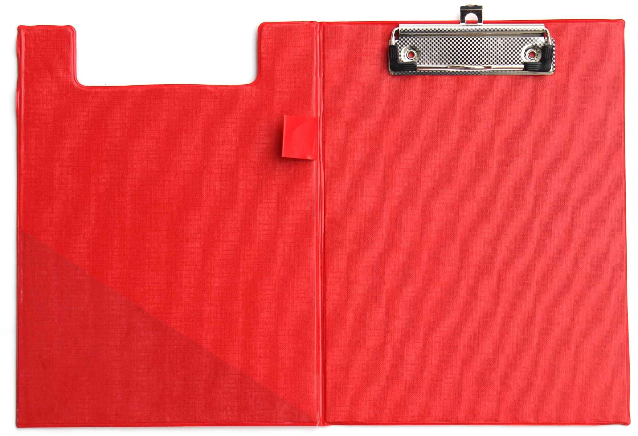 d.rect Schreibmappe Klemmbrettmappe Schreibmappe A5 mit PVC-Folien Überzug (Stück, 1-St., 1-Stück), Drahtbügelklemme, Vorderdeckel, leinengeprägt Rot